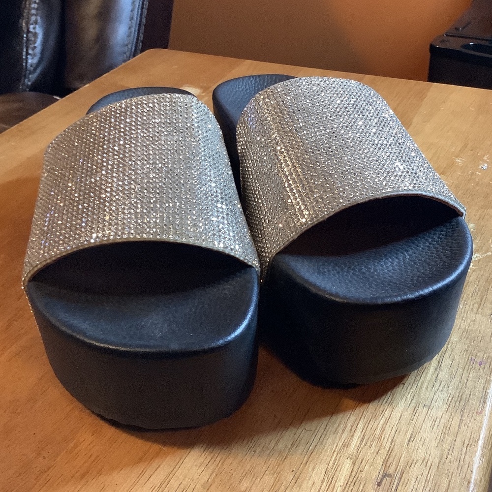 Silver Rhinestone Thick sole slide on